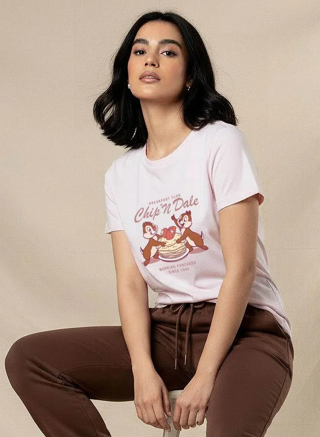 اس بي كاركترز Cotton T-shirt with Chip and Dale Print